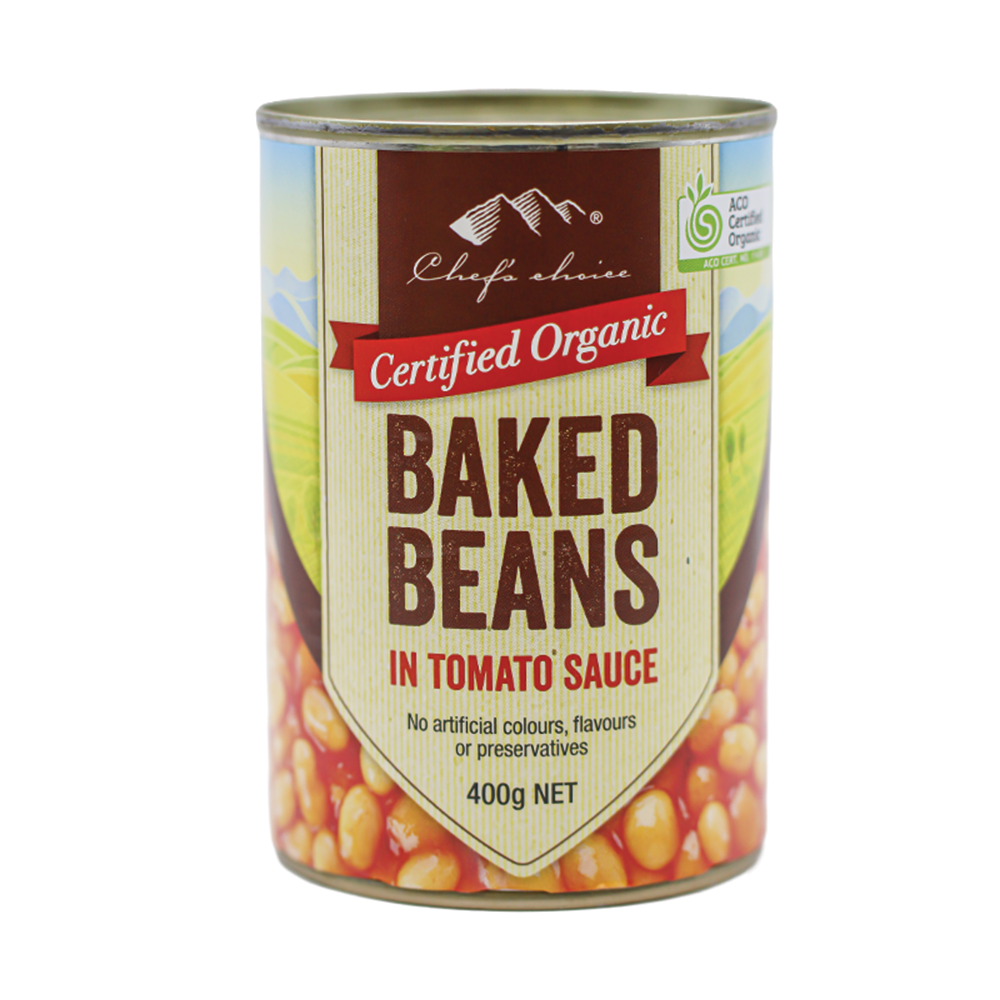 Organic baked beans in tomato sauce