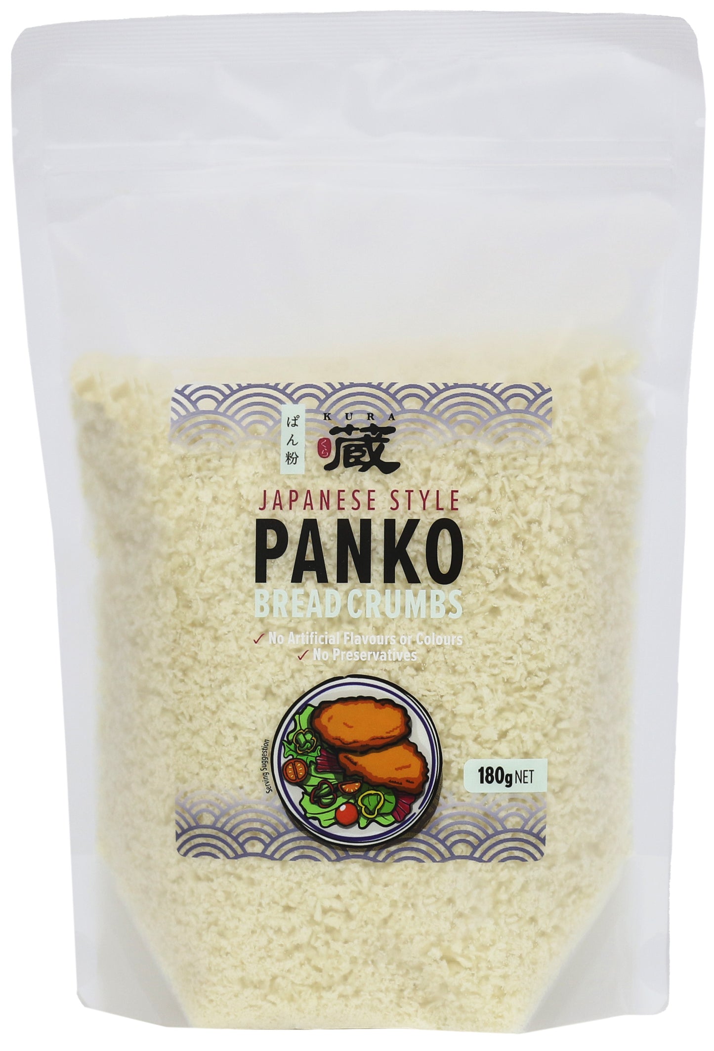 Bag of Japanese-style Panko bread crumbs with branding and product details.
