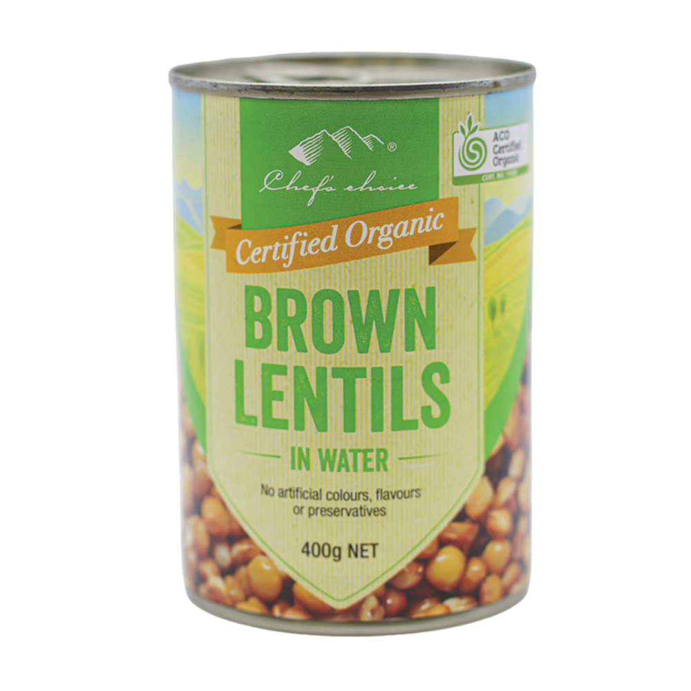 Organic brown lentils in water
