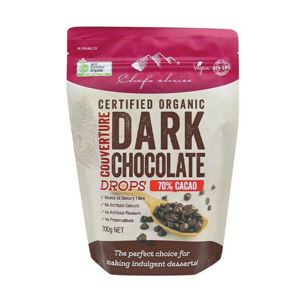 Organic dark chocolate drops 70% couverture