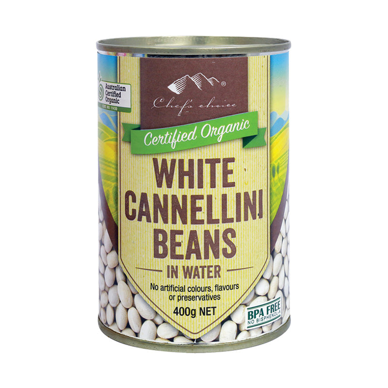 Organic white cannellini beans in water