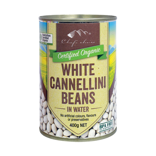 Organic white cannellini beans in water
