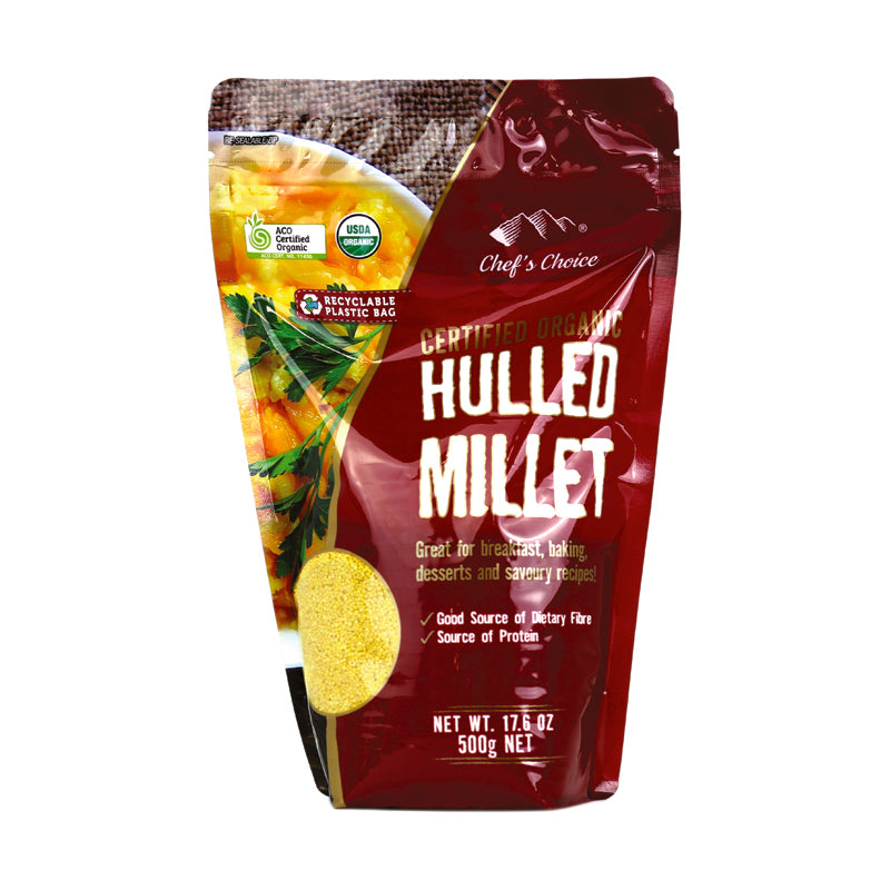 Organic hulled millet grains