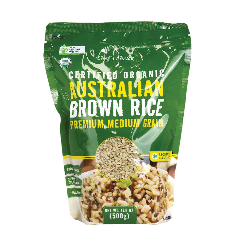Organic brown rice grains