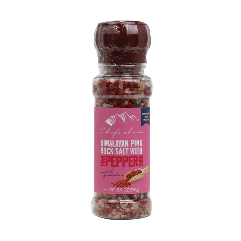 Himalayan pink rock salt with pink peppercorns