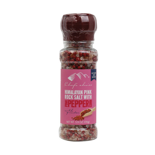 Himalayan pink rock salt with pink peppercorns